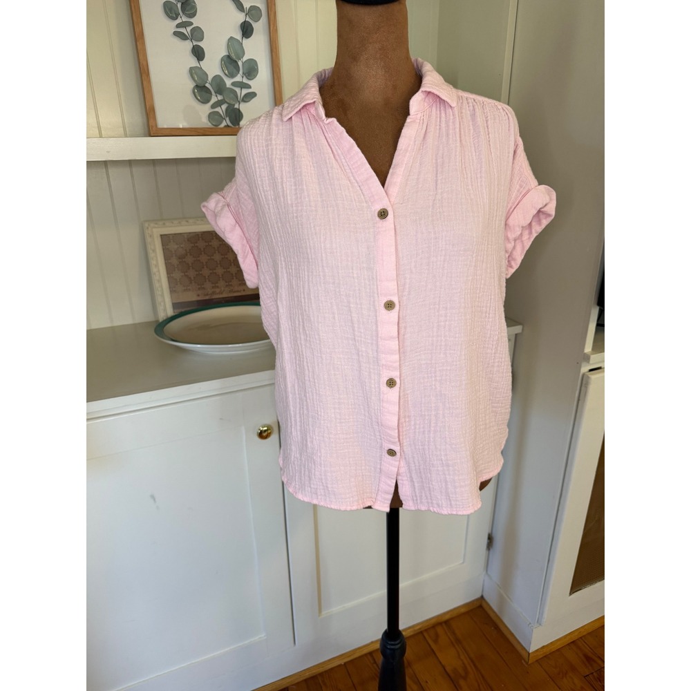 Beachlunchlounge Pink Double Gauze Cotton Button Down Shirt XS LST6436